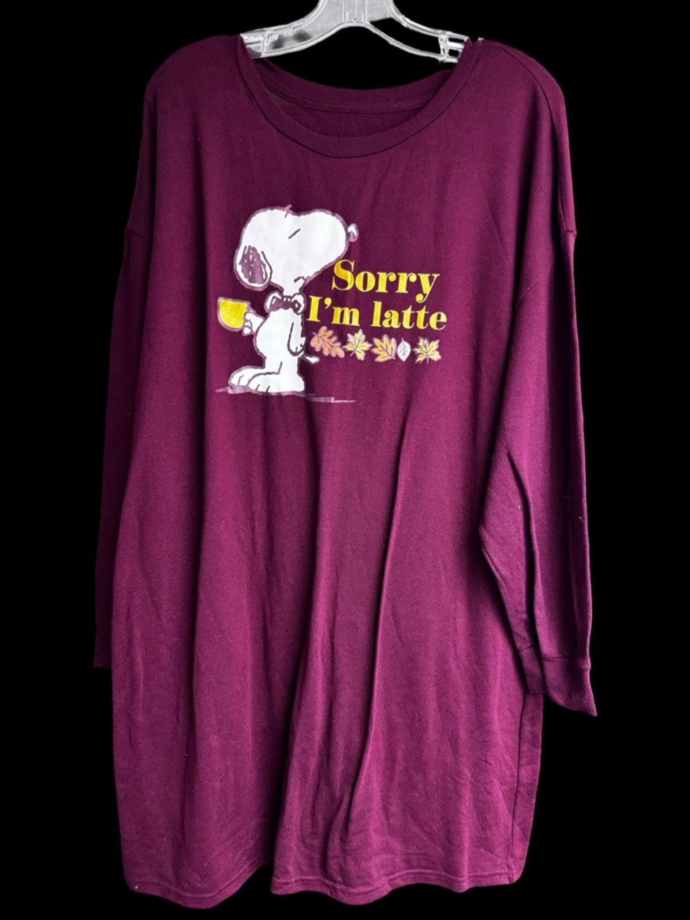 Peanuts Plum Snoopy 'Sorry I'm Latte' Long Sleeve Sleep Top